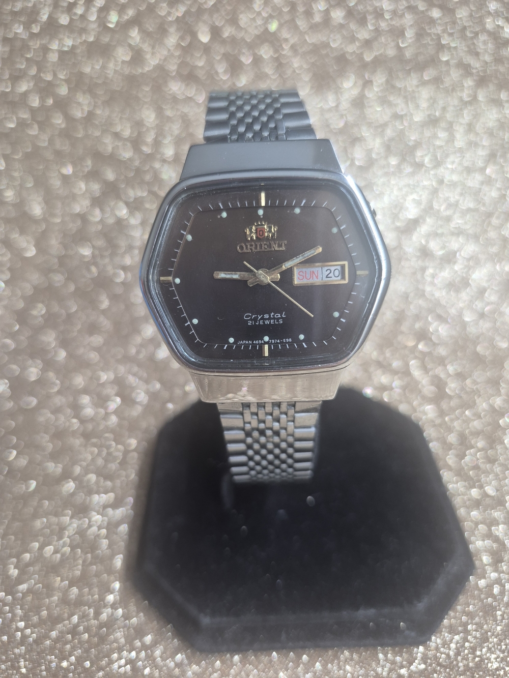 Crystal Men’s Watch - Black Dial, Silver Bracelet